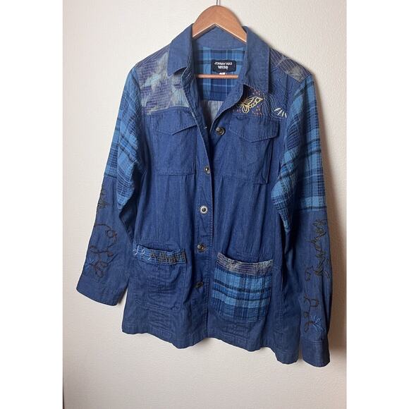 Johnny Was Sz Medium Moonlight Denim Blue Tie-Dye Patchwork Shirt Jacket - Picture 4 of 9